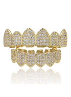 Diamond Grills for Your Teeth for Men Women Gold Plated Iced Out Macro Pave Cubic Zirconia Mouth Grill with Extra Molding Bars Included