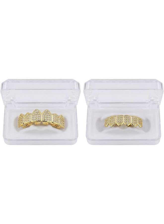 Generic - Diamond Grills for Your Teeth for Men Women Gold Plated Iced Out Macro Pave Cubic Zirconia Mouth Grill with Extra Molding Bars Included - Image 1