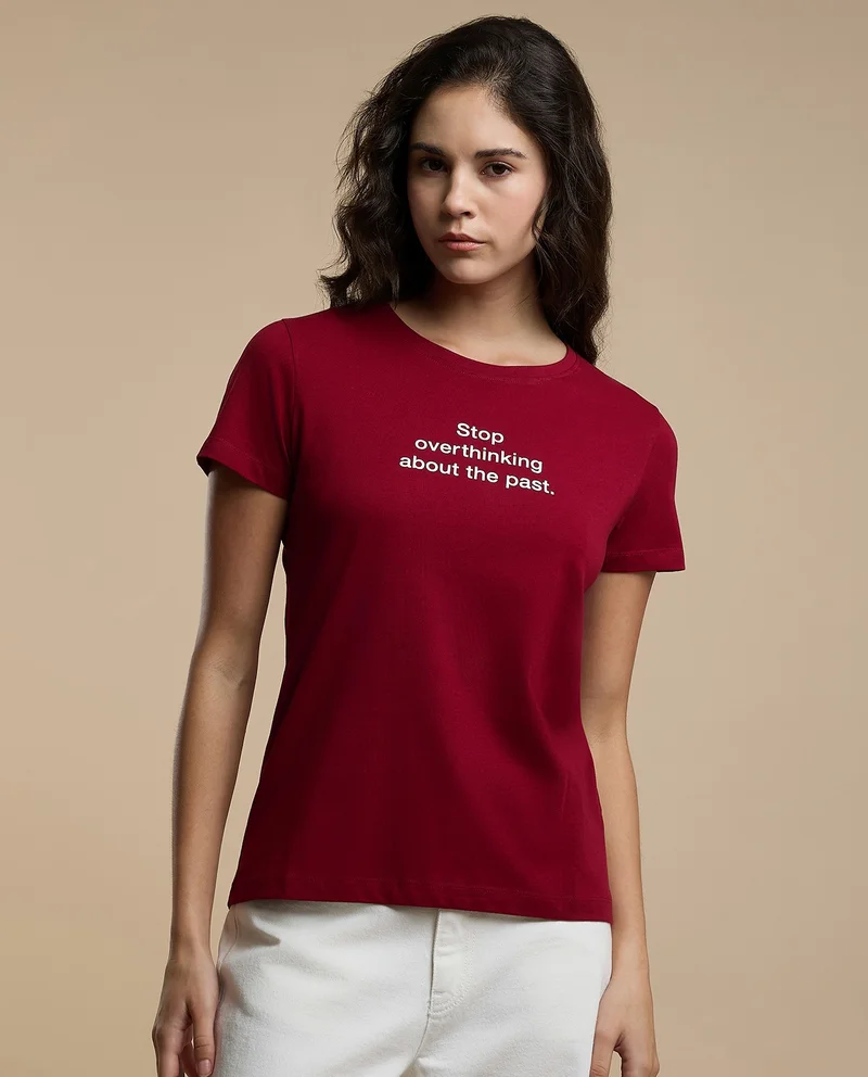 R&B Typography Print T-Shirt With Crew Neck And Short Sleeves
