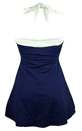 COCOSHIP Navy Blue & Red White Striped Vintage Sailor Pin Up Swimsuit One Piece Skirtini Cover Up Swimdress M(US8) - Image 3