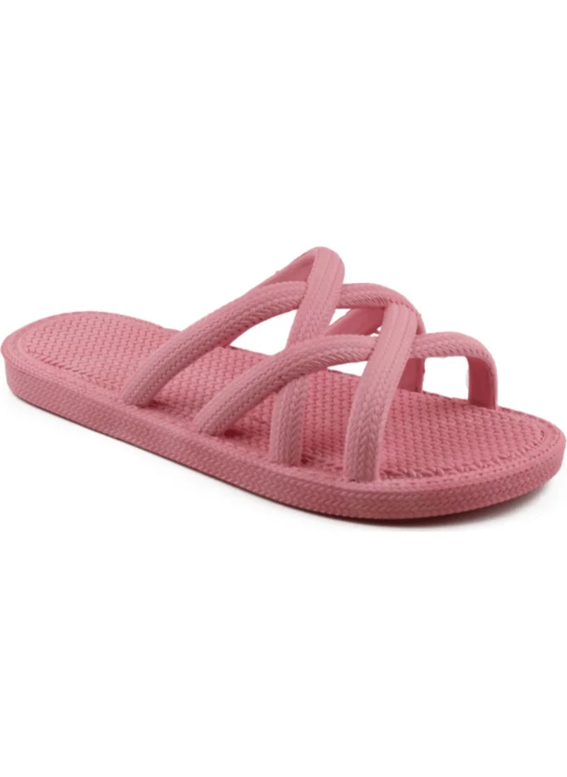 Gezer Modeppo Non-Slip Sole Wicker Look Pink Slippers