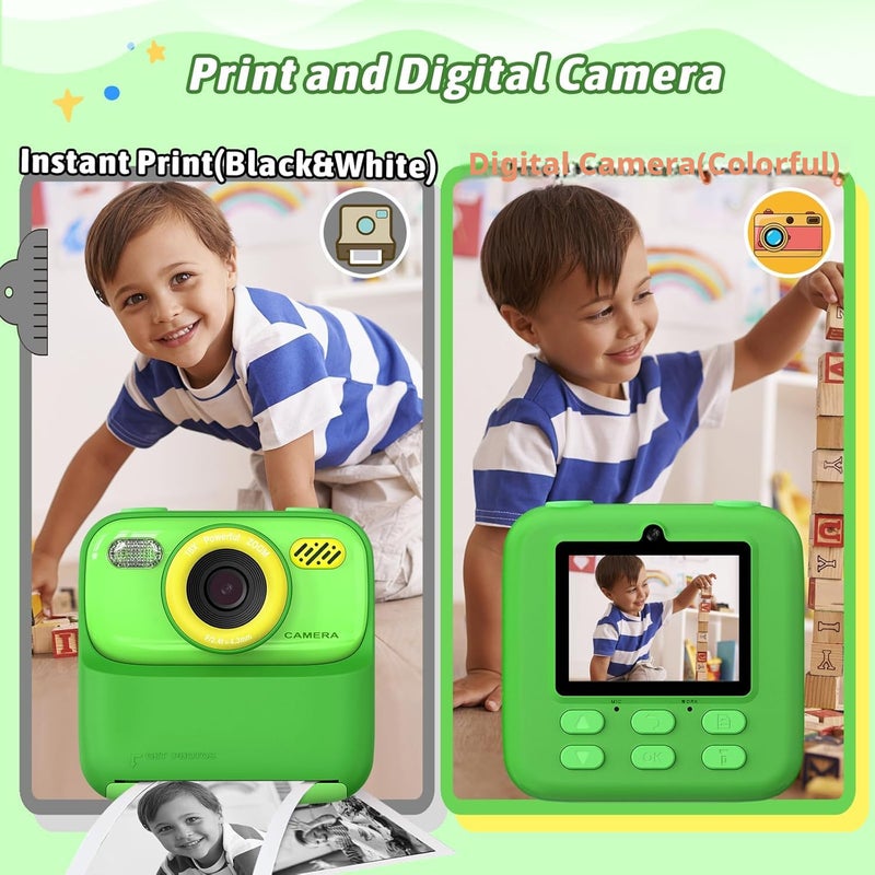 ZONEY Instant Print Camera for Kids, Holiday Birthday Gifts Girls Boys Age 3-12, HD Digital Video Cameras Toddler, Portable Toy for 3 4 5 6 7 8 9 10 Year Old Boy Girl Children (Blue) - Image 4