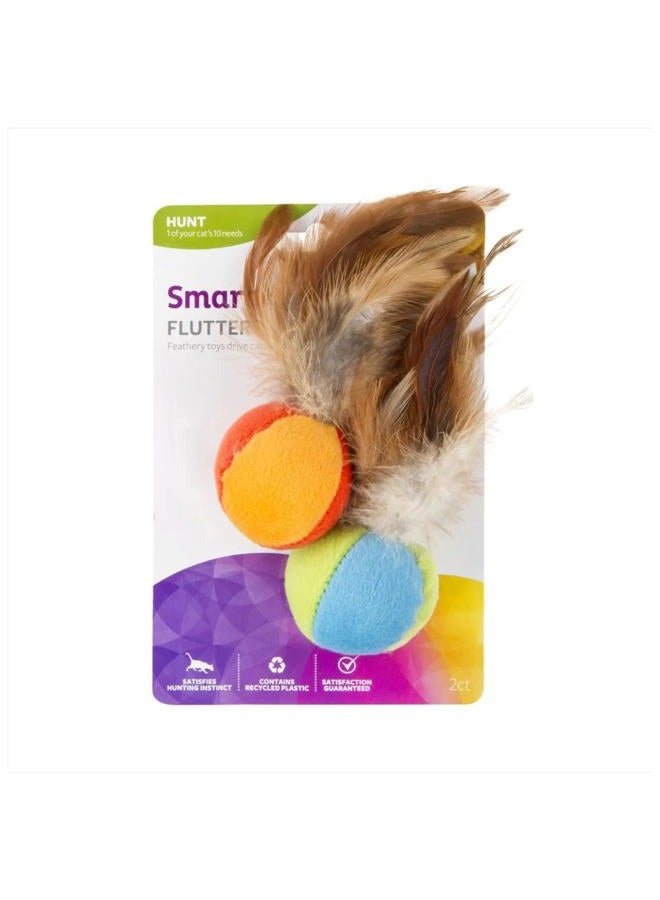 SmartyKat (2 Count) Flutter Balls Feather Cat Toys - Multi Color, 2 Count - Image 1