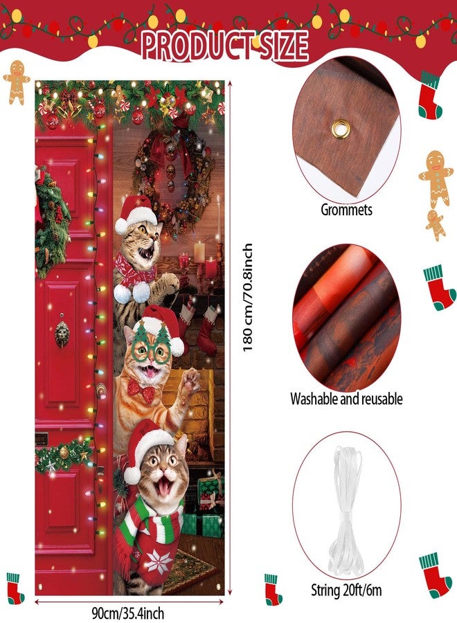 زانماي غطاء باب عيد الميلاد على شكل قطة من Zhanmai، مصنوع من قماش المزرعة، أغطية أبواب مضحكة لعيد الميلاد المجيد، ديكورات حفلات الكريسماس، لافتة معلقة، خلفية لباب أمامي أحمر، عطلة رأس السنة الجديدة، 71 × 35 بوصة - Image 2