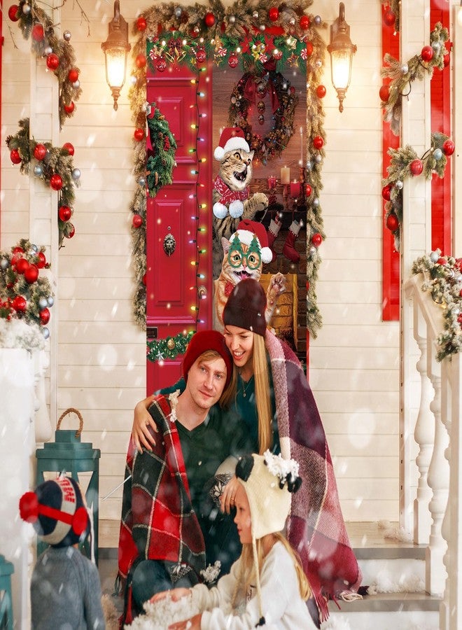 زانماي غطاء باب عيد الميلاد على شكل قطة من Zhanmai، مصنوع من قماش المزرعة، أغطية أبواب مضحكة لعيد الميلاد المجيد، ديكورات حفلات الكريسماس، لافتة معلقة، خلفية لباب أمامي أحمر، عطلة رأس السنة الجديدة، 71 × 35 بوصة - Image 5