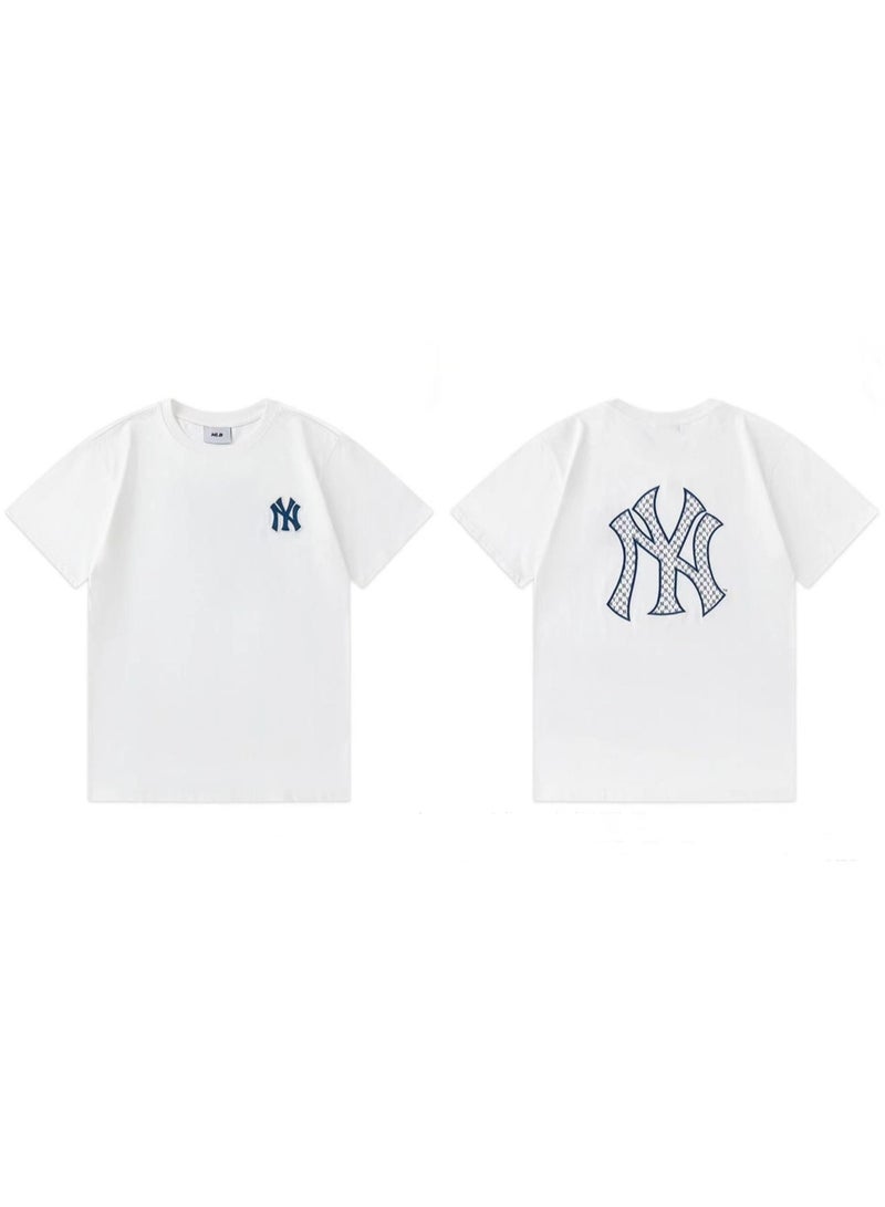 MLB Hollow NY Monogram Front Back Graphic White Unisex Cotton T-shirt-L - Image 1