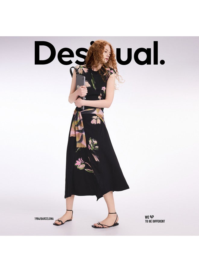 DESIGUAL ss25 Floral Print Black Sleeveless Slim-fit Women's Dress - Image 2