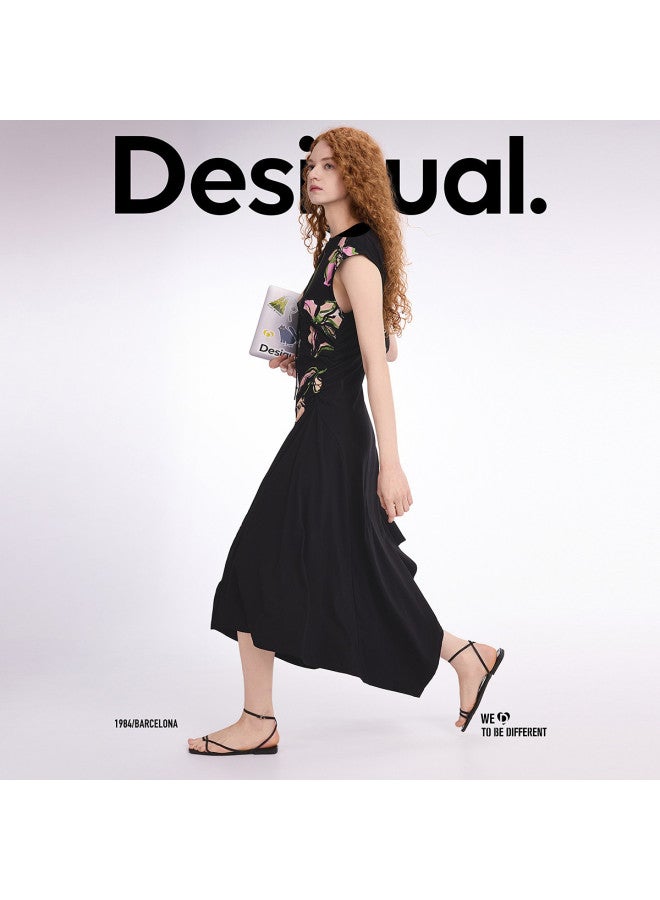 DESIGUAL ss25 Floral Print Black Sleeveless Slim-fit Women's Dress - Image 5