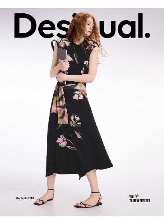 DESIGUAL ss25 Floral Print Black Sleeveless Slim-fit Women's Dress - Image 1