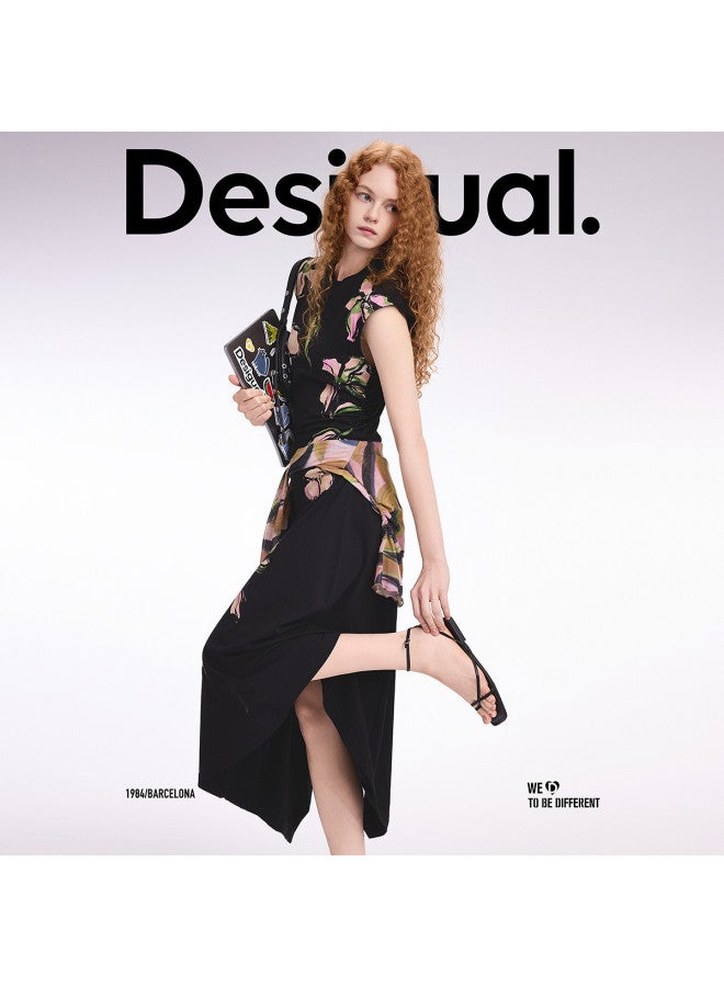 DESIGUAL ss25 Floral Print Black Sleeveless Slim-fit Women's Dress - Image 3