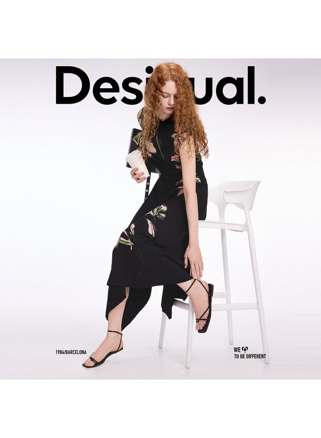 DESIGUAL ss25 Floral Print Black Sleeveless Slim-fit Women's Dress - Image 4