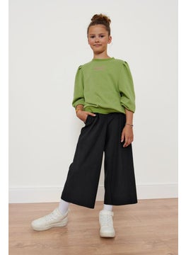 Tchibo Kids Girl Textured Pull-On Culotte Pants, Black  - Image 1