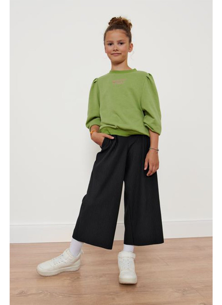 Tchibo Kids Girl Textured Pull-On Culotte Pants, Black  - Image 1
