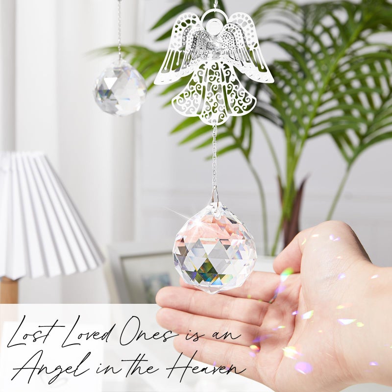 Elivida Memorial Modern Sympathy Gift for Loss of Mom - 3D Angel Design Grief Hanging Ornament With 40mm Clear Crystal Ball Rainbow Maker - Bereavement Idea for Women - Image 2