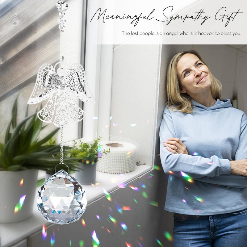 Elivida Memorial Modern Sympathy Gift for Loss of Mom - 3D Angel Design Grief Hanging Ornament With 40mm Clear Crystal Ball Rainbow Maker - Bereavement Idea for Women - Image 5