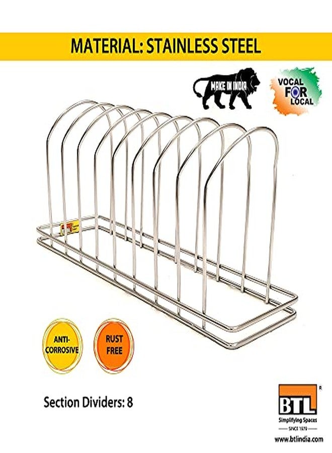 BTL Stainless Steel Multipurpose Kitchen Plate Thali Dish Rack Stand Sink Drainer for Kitchen 450 mm Depth 17 cm Height 8 Section Anti Corrosive Rust Free (BTDB-TH-450) - Image 2