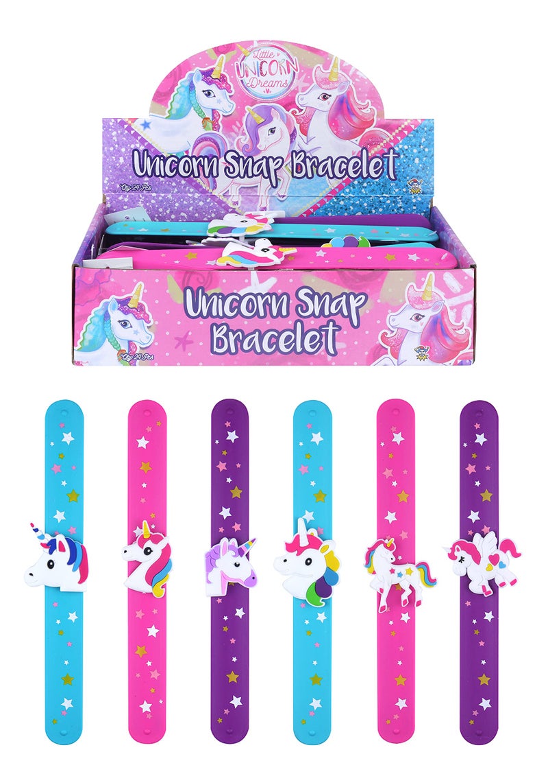 HENBRANDT Henbrandt 6x Unicorn Snap Bracelets for Kids Soft Silicone Slap Band 3D Unicorn Design Stocking Filler Party Bag Favour Lucky Dip Slap Bracelet Snap Band Girls Bracelets Wristbands - Image 1