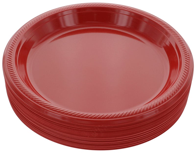 Amcrate Disposable Red Plastic Dinner Plates 104 Inches Strong and Sturdy for Party Holiday Picnic or Travel  Pack of 50