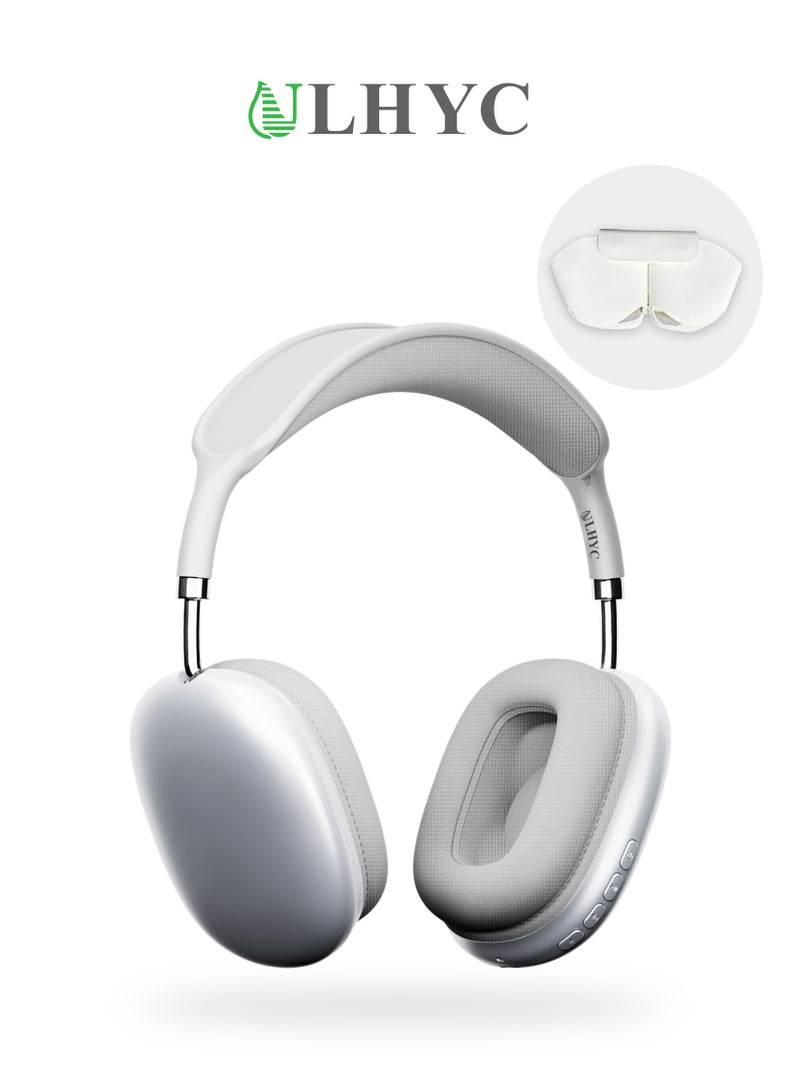 ULHYC Bluetooth 5.3 Wireless Headset Over-Ear Headphone,With 3.5mm Wired Connection,4 Mic,Call Noise Reduction,Adjustable headband, Hifi Bass,Wearing Detection Earphone With Protective Leather Case Silver - Image 1