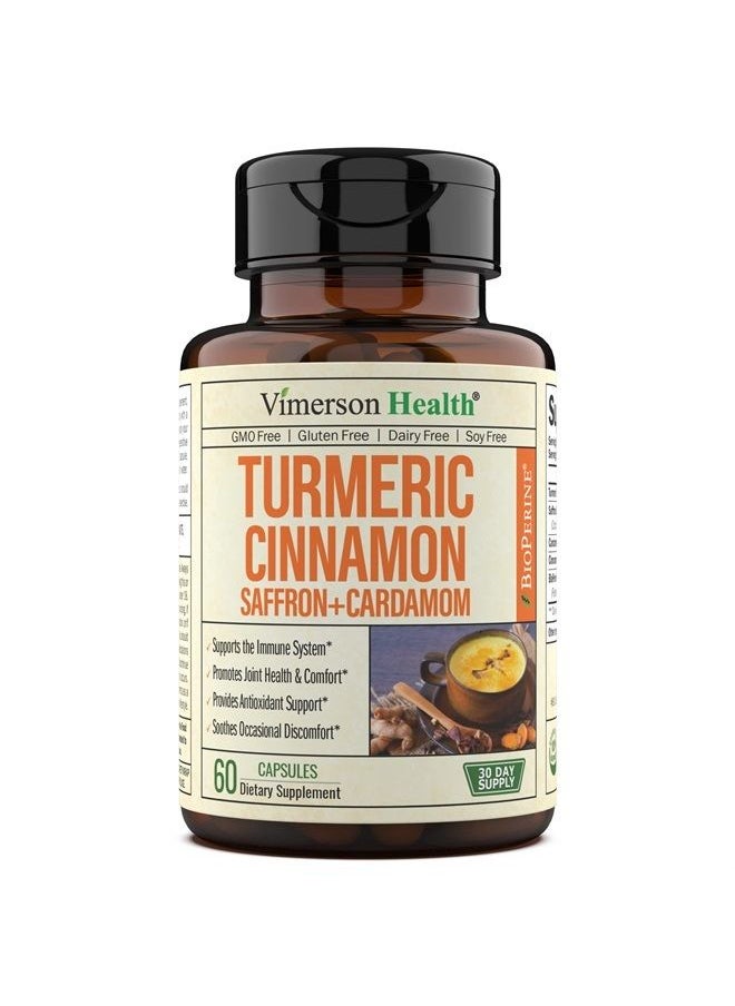 Vimerson Health - Turmeric Curcumin with Saffron Extract, Cinnamon, Cardamom & Black Pepper - Antioxidant Joint Support Supplement with Tumeric & Bioperine for Mood, Memory, Eye Health & Well-Being - 60 Capsules - Image 1
