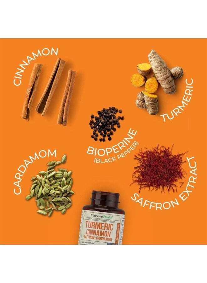 Vimerson Health - Turmeric Curcumin with Saffron Extract, Cinnamon, Cardamom & Black Pepper - Antioxidant Joint Support Supplement with Tumeric & Bioperine for Mood, Memory, Eye Health & Well-Being - 60 Capsules - Image 1