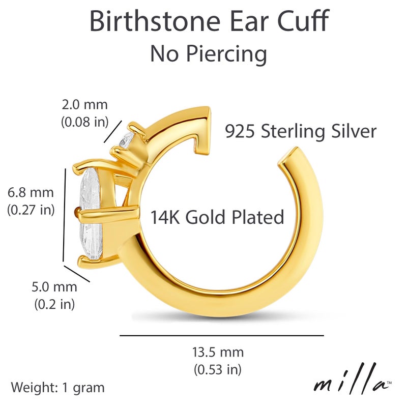 MILLA Ear Cuffs Non Piercing, Birthstone Jewelry, 14K Gold Plated over 925 Sterling Silver Half Hoop Dainty Earrings for Women Trendy with CZ Stones, Lightweight and Hypoallergenic (May) - Image 3