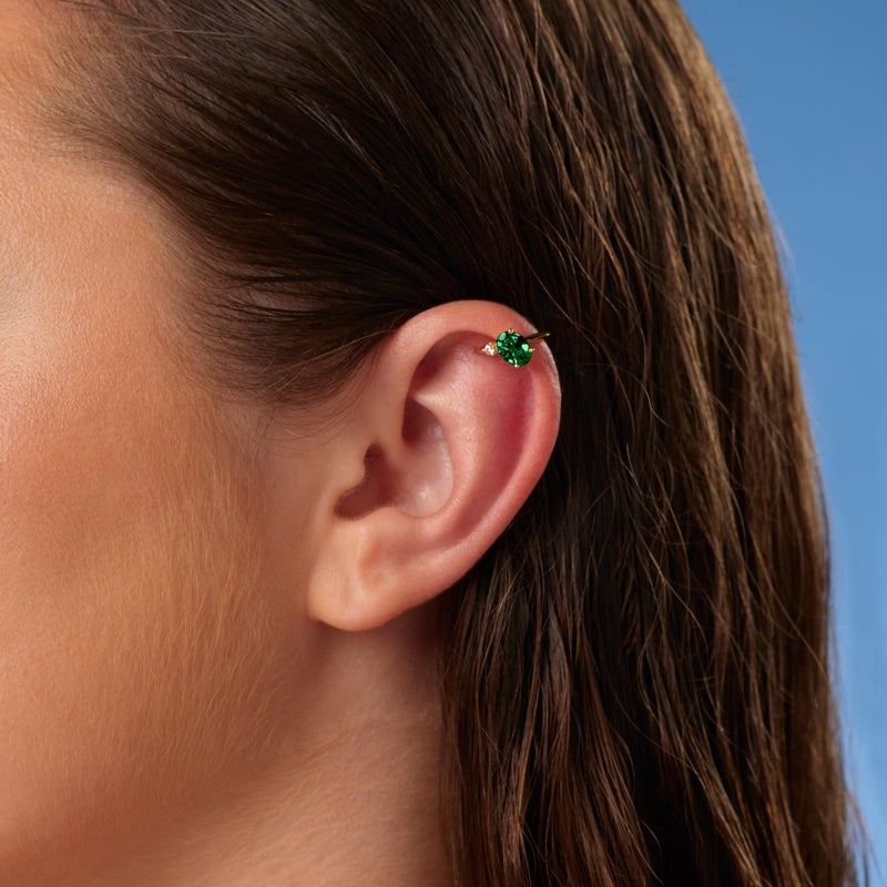 MILLA Ear Cuffs Non Piercing, Birthstone Jewelry, 14K Gold Plated over 925 Sterling Silver Half Hoop Dainty Earrings for Women Trendy with CZ Stones, Lightweight and Hypoallergenic (May) - Image 2