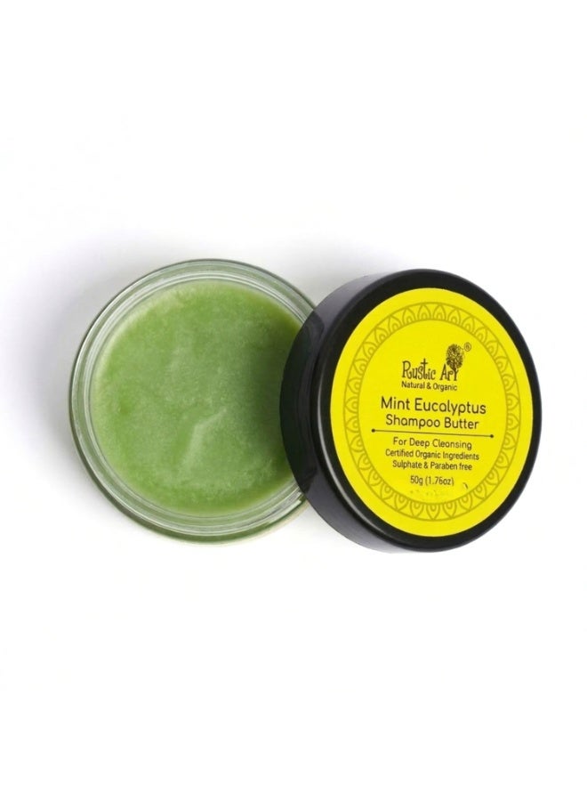 Rustic Art Mint Eucalyptus Shampoo Butter | Refreshing Scalp Cleanse | Soft, Frizz‑Controlled Hair | Sulphate & Paraben Free | Long Lasting Concentrate | 50g - Image 1