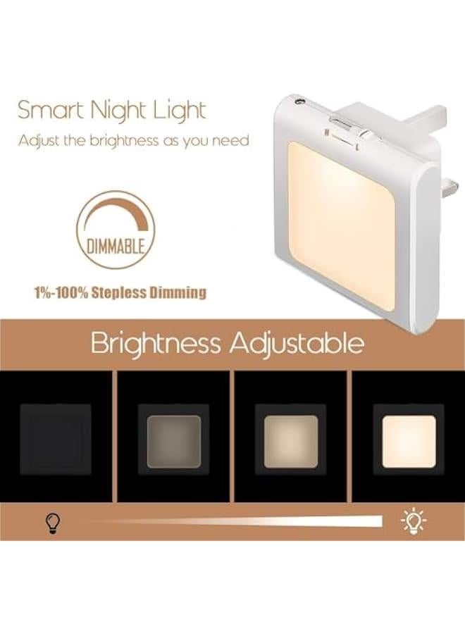 HOOKOR 2 Pack Stepless Dimmable Night Light, LED Nightlights Plug in Wall with Auto Dusk to Dawn Sensor, Brightness Adjustable for Kids, Bedroom, Bathroom, Hallway, Stair, Kitchen, Warm White - Image 5