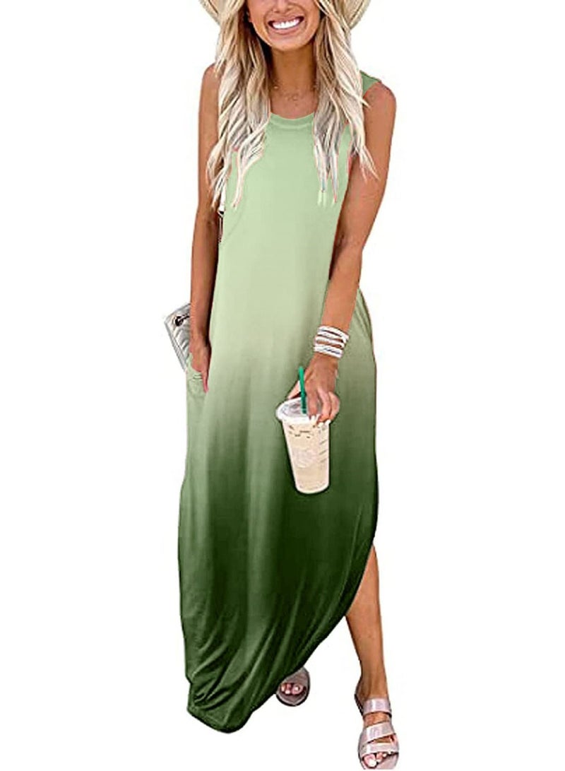 Loquat New Women's Crewneck Sleeveless Gradual Color Print Dress