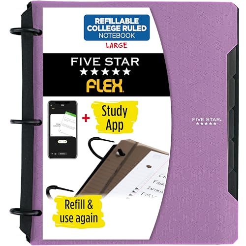 Five Star Flex Refillable Notebook + Study App, College Ruled Paper and 1 Inch TechLock Ring Binder with Pockets, Tabs and Dividers, 200 Sheet Capacity, Amethyst Purple (29328AB6) - Image 1