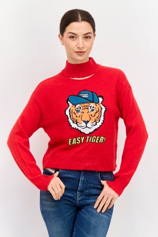 Women Mock Neck Embroidered Sweater, Red - pzsku/Z01CBB3E2E7D63AAF82FBZ/45/1746229698/a57a9ea1-e8e0-431d-b924-a0c5e23a0d6f