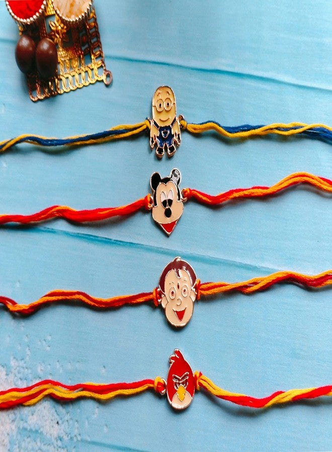 Mahi Combo of 4 Popular Trendy Multicolor Cartoon Kids Rakhi with Meena Work (RCO1105326Z) - Image 4