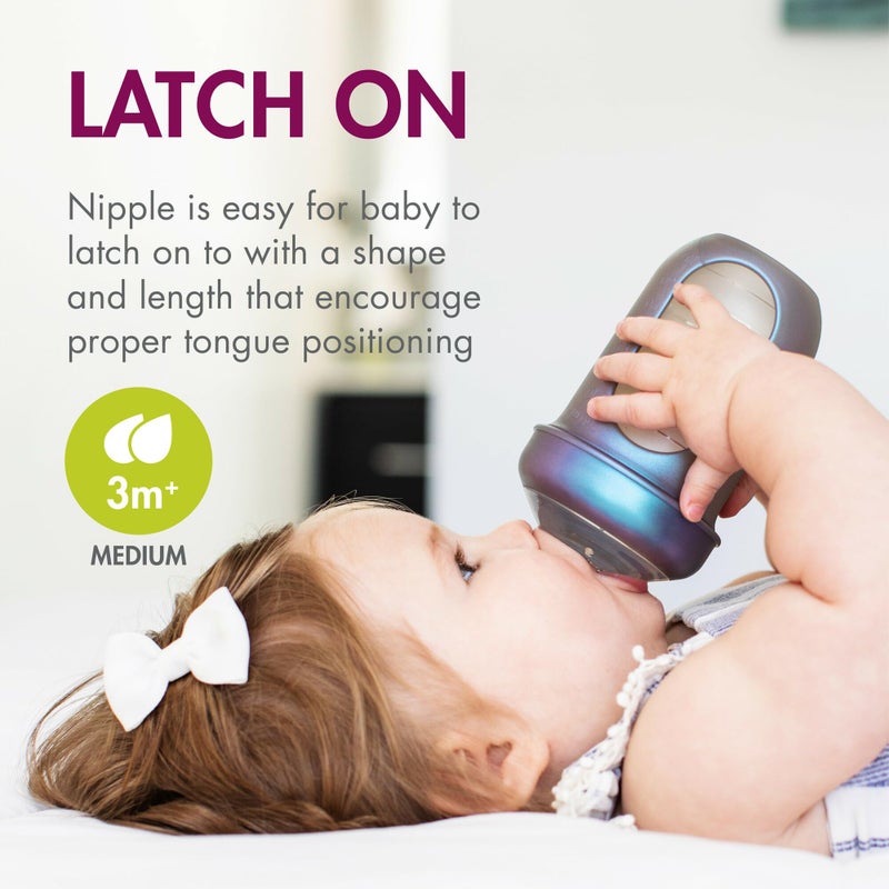 Boon Nursh Reusable Silicone Pouch Baby Bottles - Medium Flow Nipple - Silicone Baby Bottle Pouch and Nipple - Baby Feeding Essentials - Metallic - 3-6 Months - 3 Count - 8 Ounce - Image 5