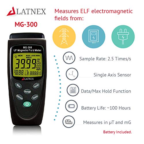 LATNEX MG-300 LF Magnetic Field Meter, Measures EMF from High-Power Transmission Lines, Appliances, Electrical Wires - Perfect for EMF Home Inspections - Image 2