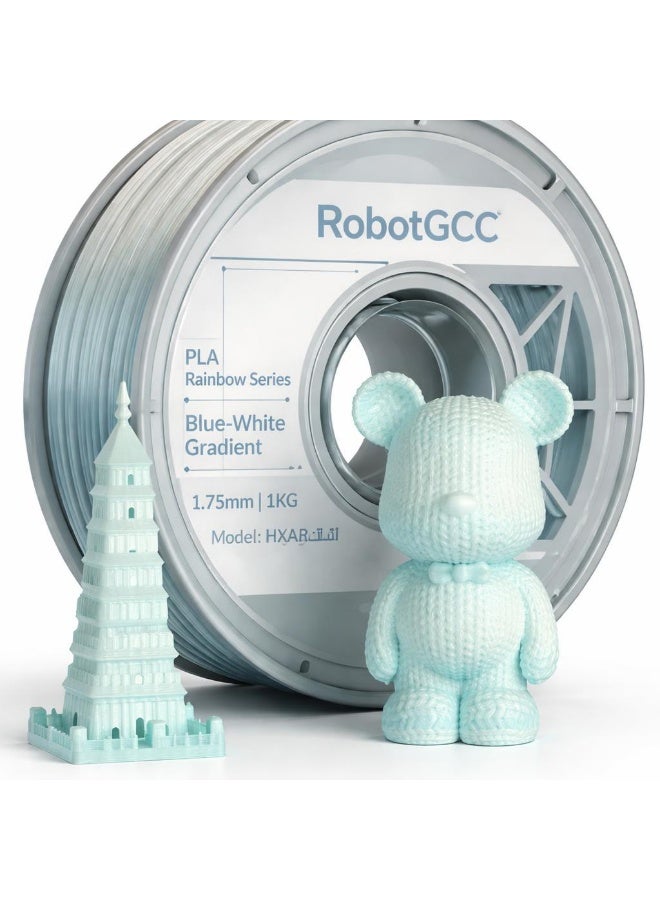 robotgcc PLA Blue White Gradient Multicolor 1.75mm 3D Printing Material 1KG Spool Smooth Color Transition Filament Clean Finish Easy Print Low Warping Strong Layer Adhesion Precision Diameter Stable Extrusion FDM Compatible for Decorative Models Prototyping DIY Projects - Image 1
