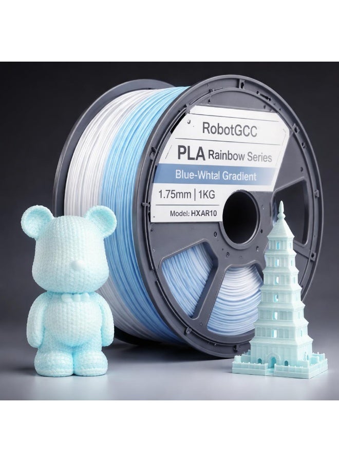 robotgcc PLA Blue White Gradient Multicolor 1.75mm 3D Printing Material 1KG Spool Smooth Color Transition Filament Clean Finish Easy Print Low Warping Strong Layer Adhesion Precision Diameter Stable Extrusion FDM Compatible for Decorative Models Prototyping DIY Projects - Image 2
