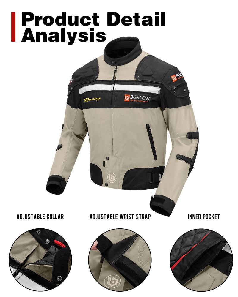 BORLENI Motorcycle Jacket Windproof Motorcycle Full Body Protective Gear CE Armor Suitable for All Seasons,Brown,XL - Image 3