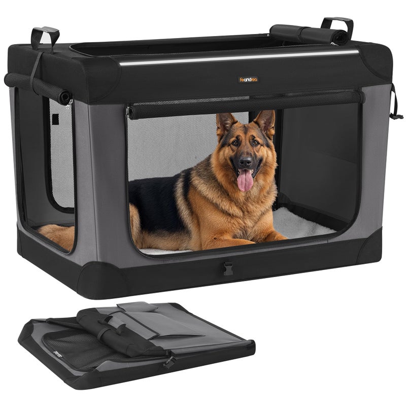 Feandrea Collapsible Dog Crate, 42-Inch Portable Dog Travel Crate for Large Dogs, Oxford Fabric Pet Carrier with 4 Mesh Doors, Handles, Storage Pocket, Water Bottle Holder, Ink Black UPDC021B01 - Image 1