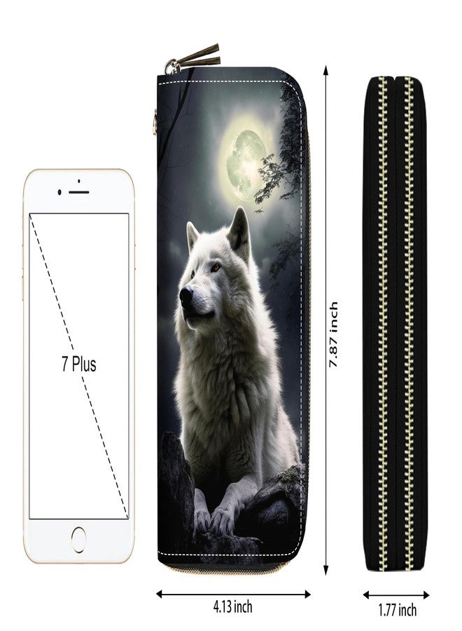 FQTBCEARI White Wolf Print Women Large Capacity Wallet PU Leather Double Zipper Clutch Purse for Smart Phone/Card/Coin/Cash - Image 4