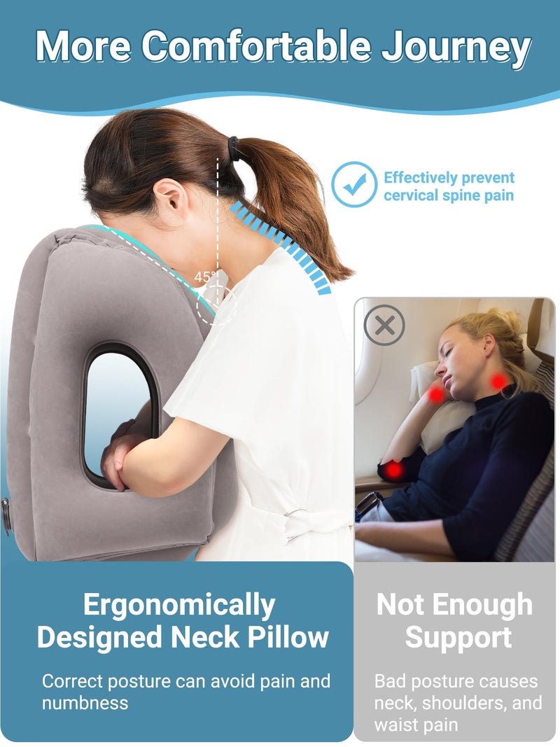 Maliton Inflatable Travel Pillow for Airplane Comfortable Sleeping to Relieve Neck and Shoulder Pain, Support Head Inflatable Pillow for Long Flights, Used for Airplanes, Cars, Trains, Office(Grey) - Image 4