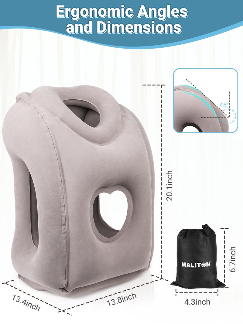 Maliton Inflatable Travel Pillow for Airplane Comfortable Sleeping to Relieve Neck and Shoulder Pain, Support Head Inflatable Pillow for Long Flights, Used for Airplanes, Cars, Trains, Office(Grey) - Image 2