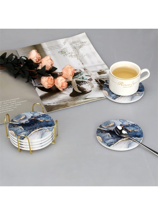 هومستر 6 أجهزة كمبيوتر بحرية زرقاء كوستر مجموعة مع حامل ، أفضل كوسترات امتصاص ، للشرب ، النبيذ ، الكأس - Image 4