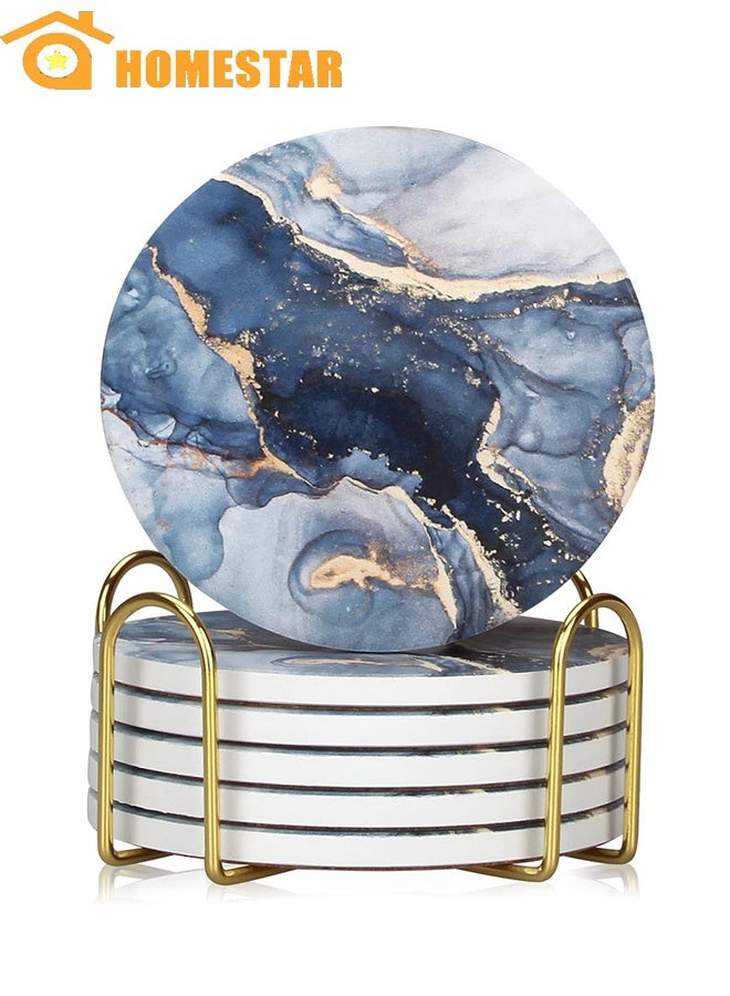 هومستر 6 أجهزة كمبيوتر بحرية زرقاء كوستر مجموعة مع حامل ، أفضل كوسترات امتصاص ، للشرب ، النبيذ ، الكأس - Image 1