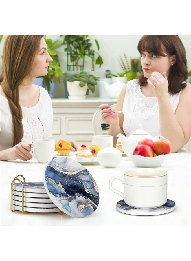 هومستر 6 أجهزة كمبيوتر بحرية زرقاء كوستر مجموعة مع حامل ، أفضل كوسترات امتصاص ، للشرب ، النبيذ ، الكأس - Image 5