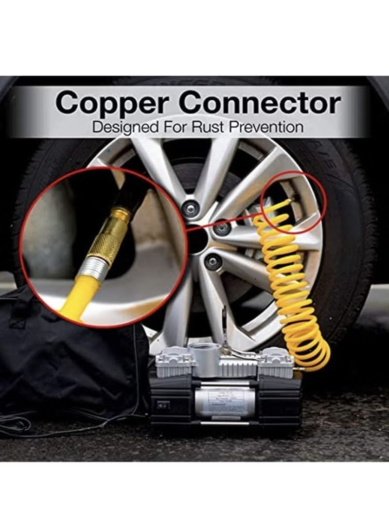 كلاسيك منفاخ إطارات السيارة المحمول، ضاغط هواء رقمي، مضخة هواء 150 رطل لكل بوصة مربعة مع أسطوانة مزدوجة 30 مم شديدة التحمل/إيقاف تلقائي/ضوء LED/مقبض معدني، مقياس ضغط، منفاخ إطارات الدراجة - احترافي لسيارات الدفع الرباعي والطرق الوعرة والشاحنات - Image 2