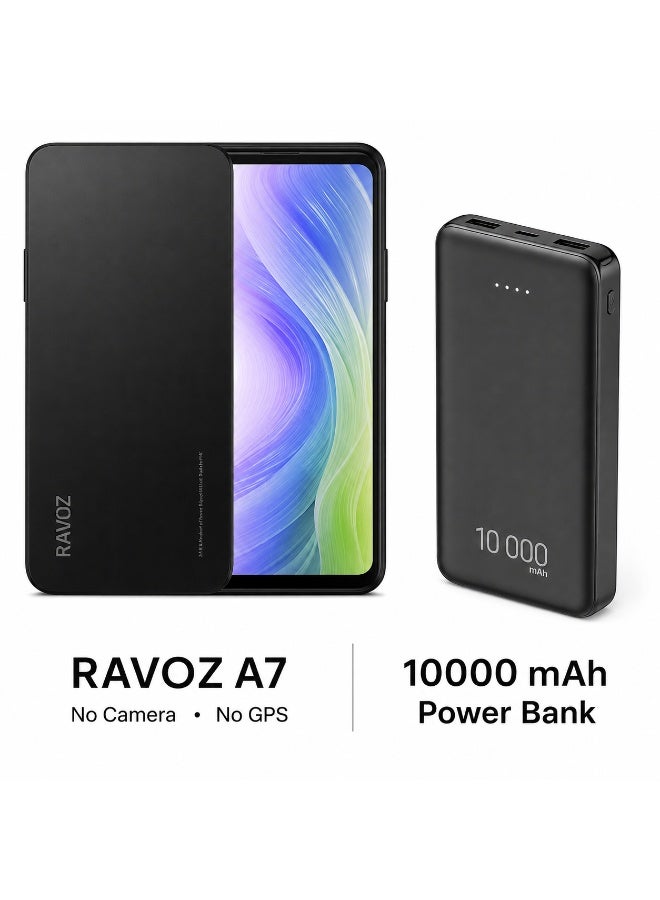 Ravoz A7 No Camera No GPS, 12GB RAM (4GB + 8GB Expandable), 128GB ROM | NFC | Black (UAE Version)+1000 mah Power Bank