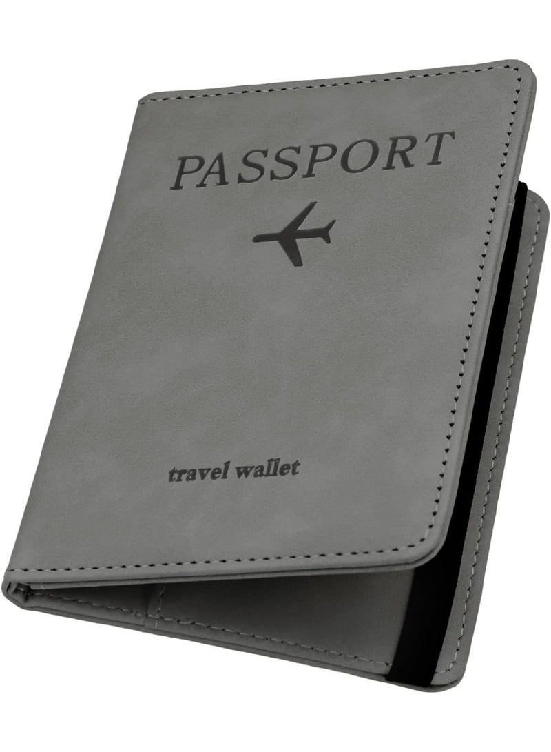 KENSUO Passport Holder, Passport Cover with Credit Card Slot and Boarding Pass Slot Combo, Passport Wallet Case Book Travel Must Have, RFID Blocking Leather Travel Accessories, Grey - Image 2