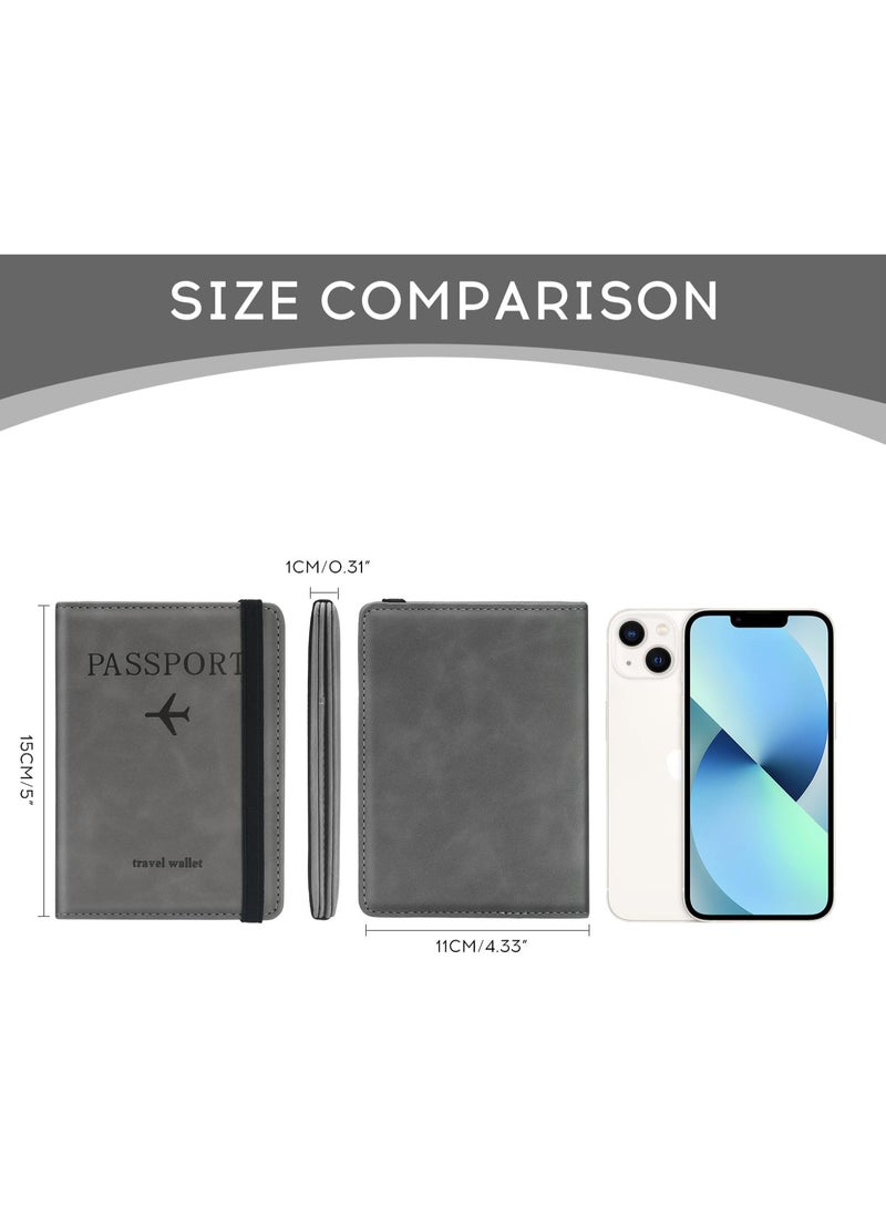KENSUO Passport Holder, Passport Cover with Credit Card Slot and Boarding Pass Slot Combo, Passport Wallet Case Book Travel Must Have, RFID Blocking Leather Travel Accessories, Grey - Image 4