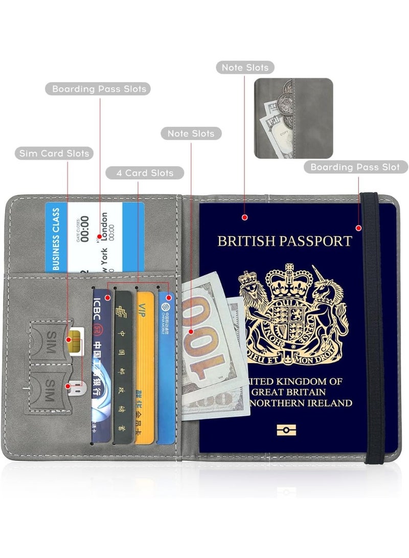 KENSUO Passport Holder, Passport Cover with Credit Card Slot and Boarding Pass Slot Combo, Passport Wallet Case Book Travel Must Have, RFID Blocking Leather Travel Accessories, Grey - Image 3
